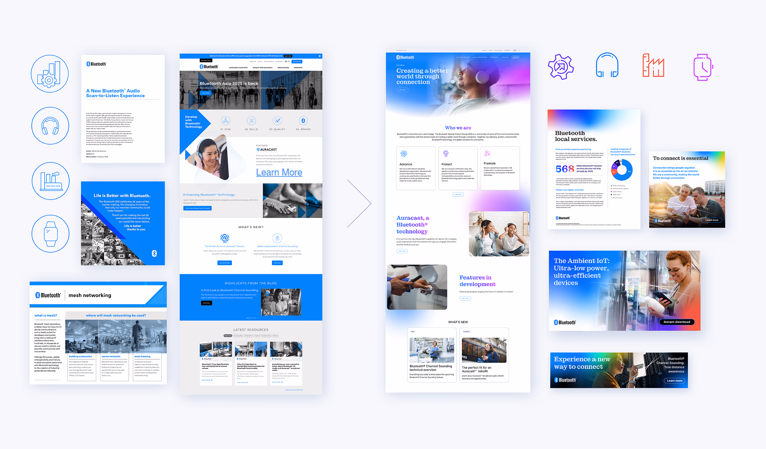 Before and after websites where the before are blue, grey, and boring; and the after are vivid, colorful, and exciting
