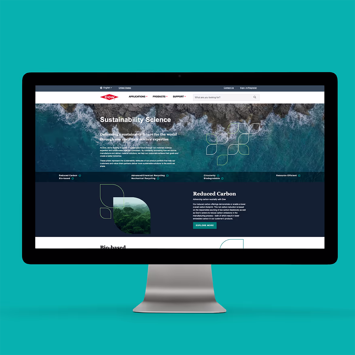 Dow website on a monitor